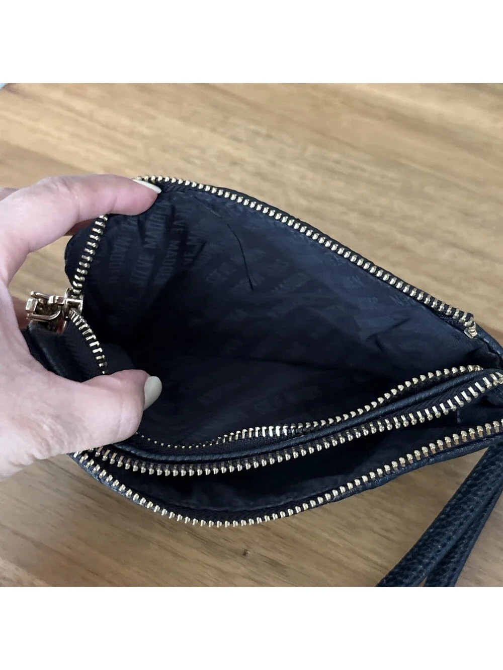 Steve Madden Quilted Wristlet - Black With Black Hardware 2 Zip Compartments